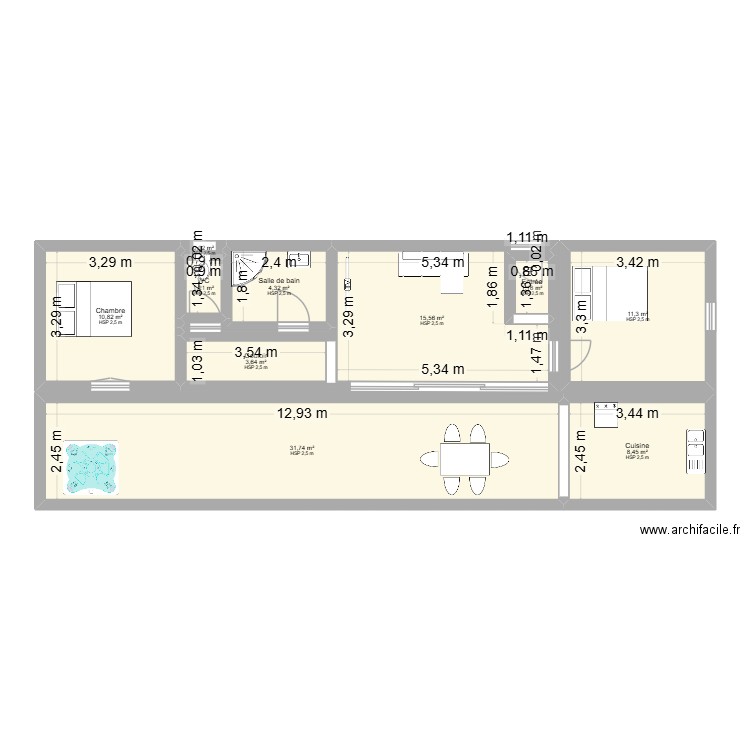 plan 1 petit canal. Plan de 10 pièces et 88 m2