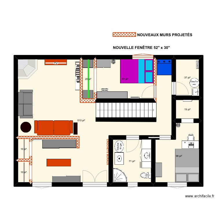 croquis Maison Toon - Sous-sol 1.3. Plan de 9 pièces et 81 m2