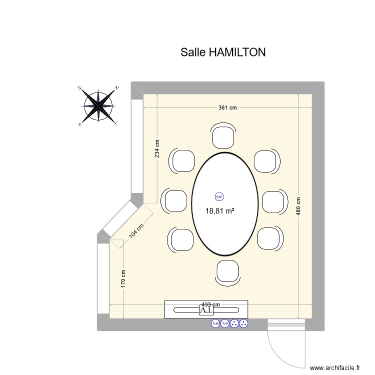 Salle Hamilton. Plan de 1 pièce et 19 m2