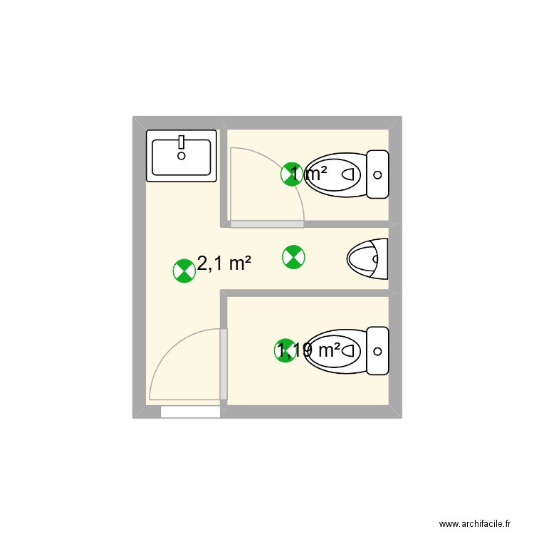 wc fluo. Plan de 3 pièces et 4 m2