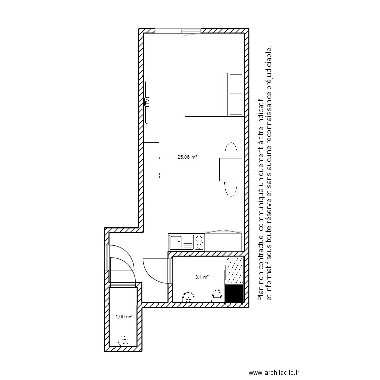 Campine. Plan de 4 pièces et 31 m2