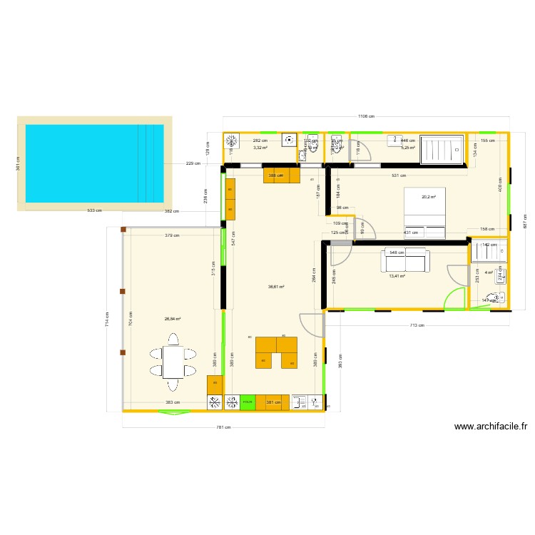 Popotte 20 cuisine 2. Plan de 9 pièces et 112 m2