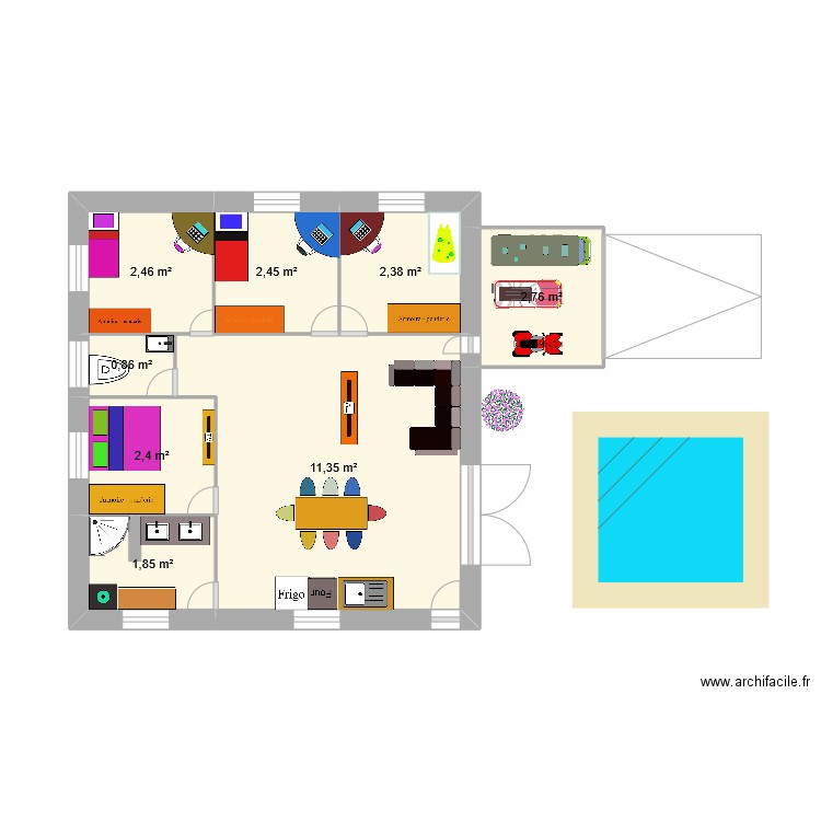 ac2. Plan de 8 pièces et 27 m2