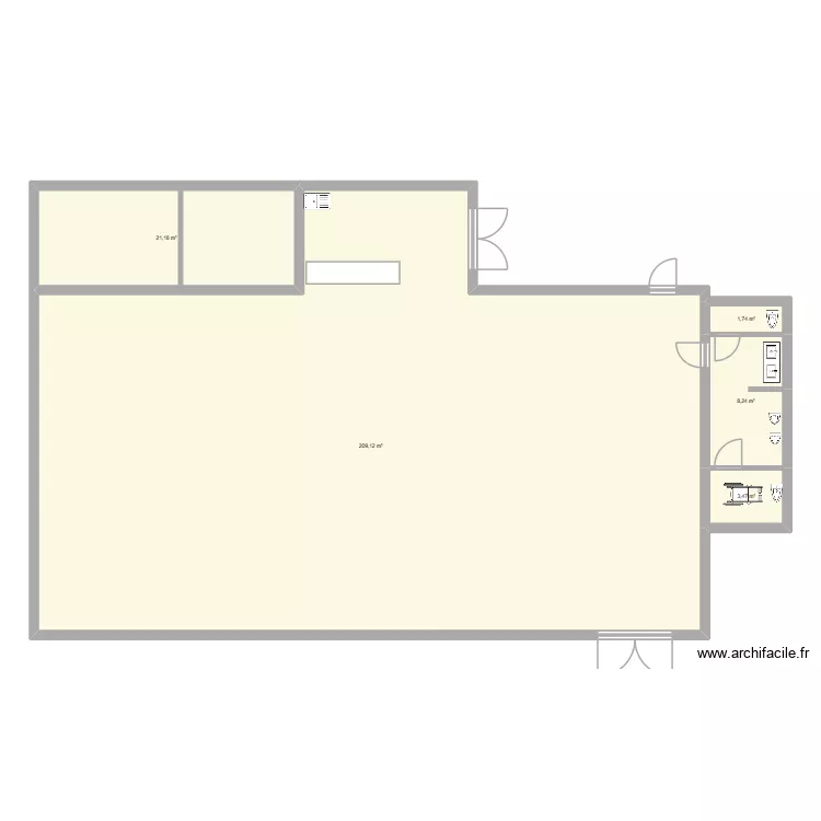 plan salle des f&ecirc;tes. Plan de 5  et 244 m²
