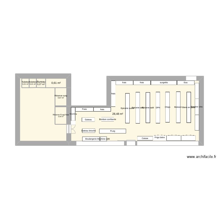 Plan magasin. Plan de 7 pièces et 31 m2