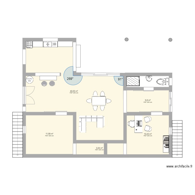 ssol ter. Plan de 5 pièces et 71 m2