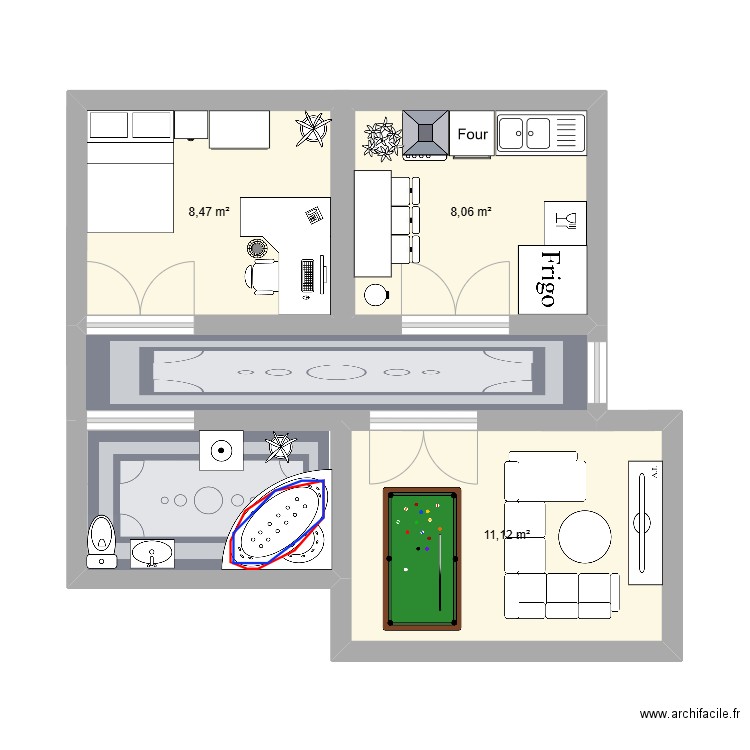 la maison del pakito. Plan de 3 pièces et 28 m2