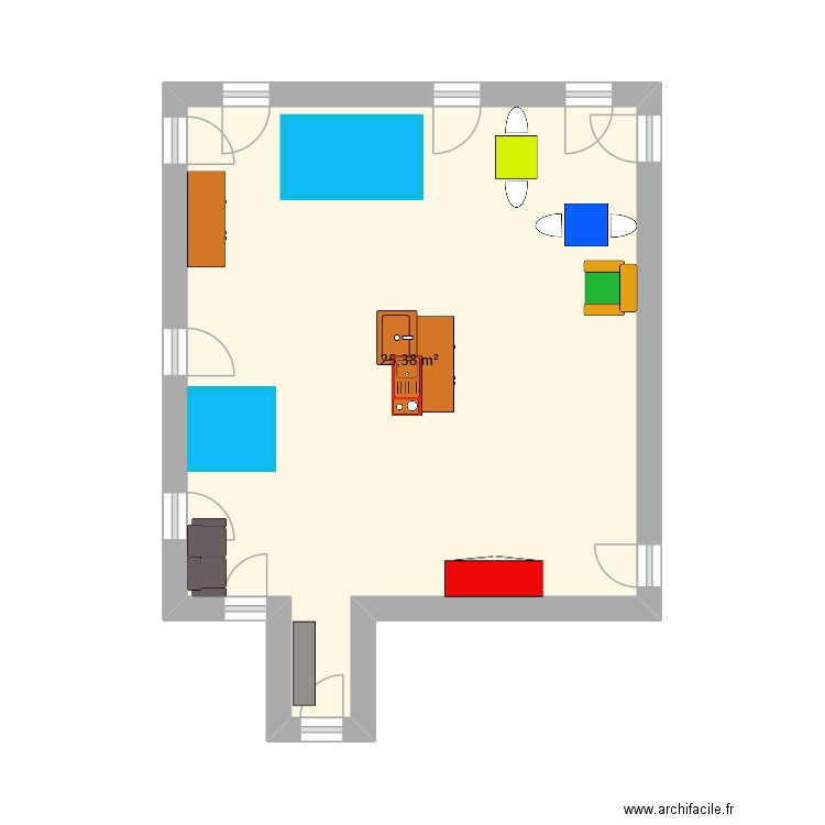 Pièce de vie Etincelle. Plan de 1 pièce et 25 m2