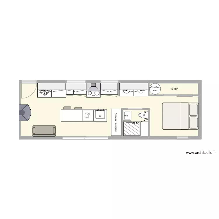10x30 plan2. Plan de 3 Pièces et 26 m² 10x30 plan2. Plan de 3 Pièces et 26 m²