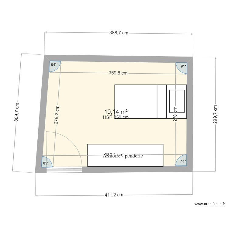 Chambre Gas. Plan de 1 pièce et 10 m2