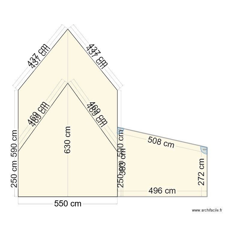 coupe. Plan de 1 pièce et 16 m2