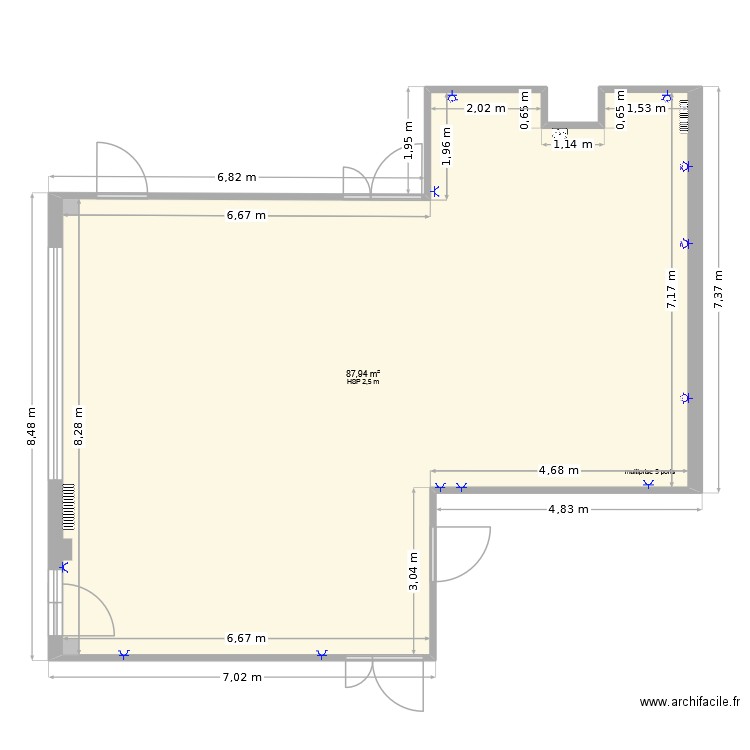 plan prises. Plan de 1 pièce et 88 m2