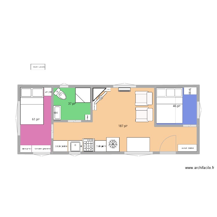 Lit 48 pouces. Plan de 4 pièces et 31 m2
