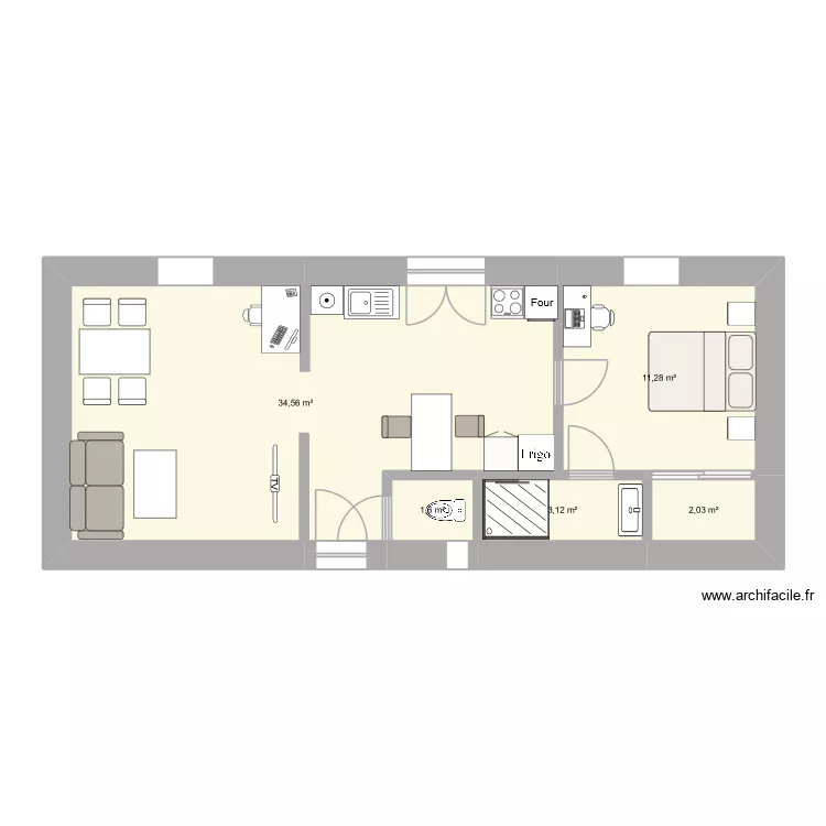 2tne2 RIEUX EVAN. Plan de 5 Pièces et 53 m²
