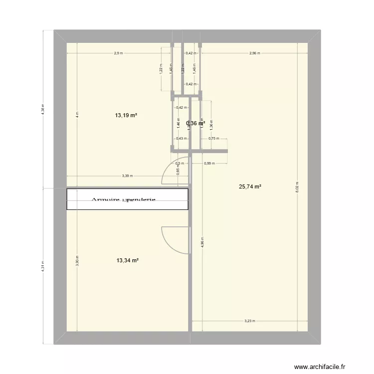 Etage. Plan de 4  et 53 m²