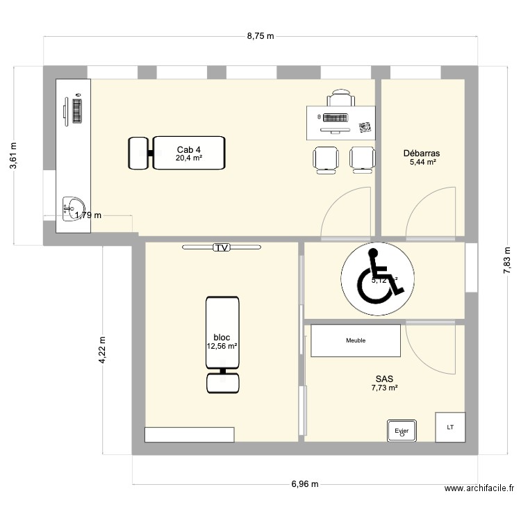 Plan extention 1. Plan de 5 pièces et 51 m2