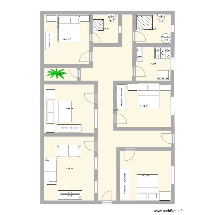keur imam Nioro. Plan de 10 pièces et 134 m2
