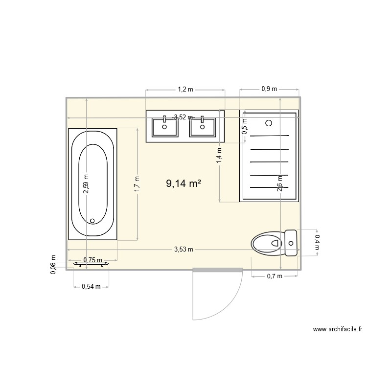 SDB 2. Plan de 1 pièce et 9 m2