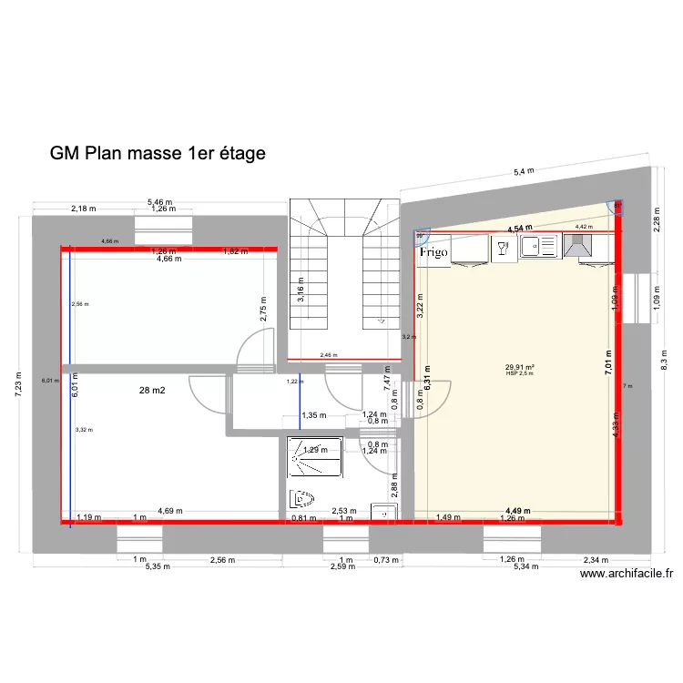 GM 1ER DROITE  3. Plan de 1 pièce et 30 m²