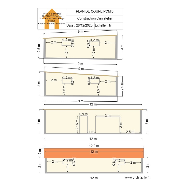 plan de coupe atelier 1,5. Plan de 12 pièces et 103 m2
