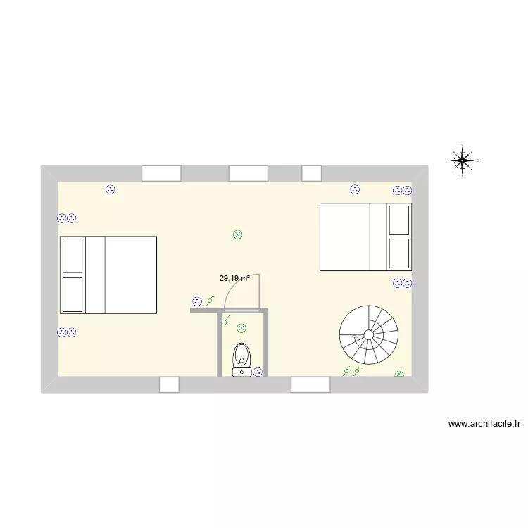 montagagne-dortoir. Plan de 1  et 29 m²