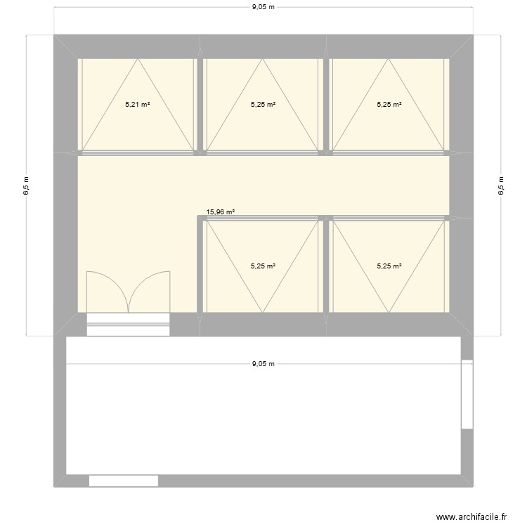 box. Plan de 6 pièces et 42 m2