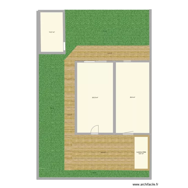 plan a&eacute;rien ext&eacute;rieur. Plan de 4 Pièces et 70 m²