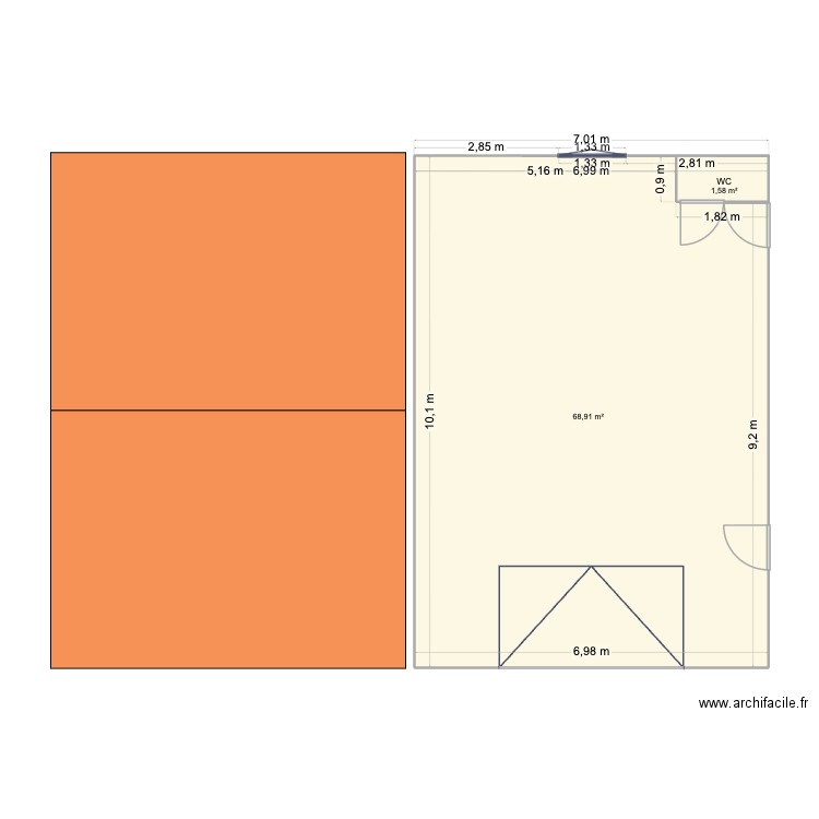 Garage. Plan de 2 pièces et 70 m2