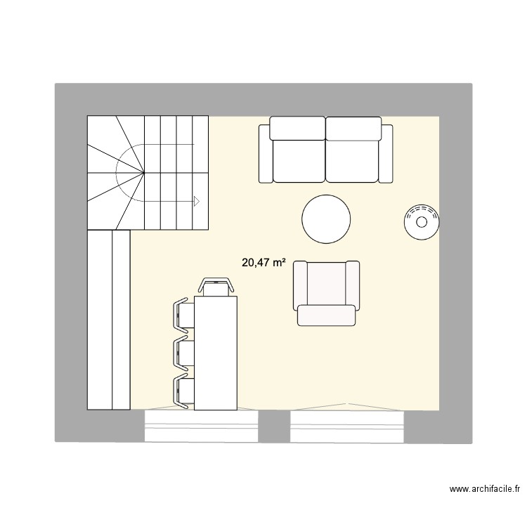 Plan GQ1-3. Plan de 1 pièce et 20 m2