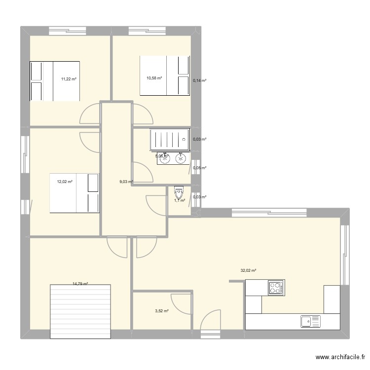 test. Plan de 13 pièces et 100 m2