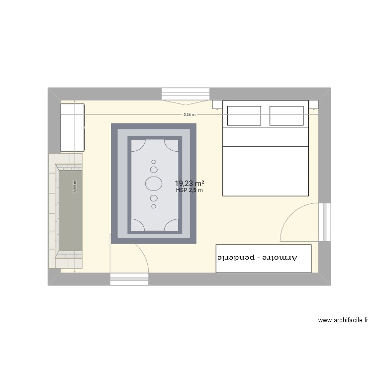 Chambre. Plan de 1 pièce et 19 m2