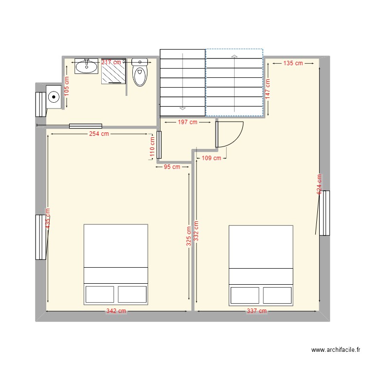 1 er. Plan de 3 pièces et 37 m2