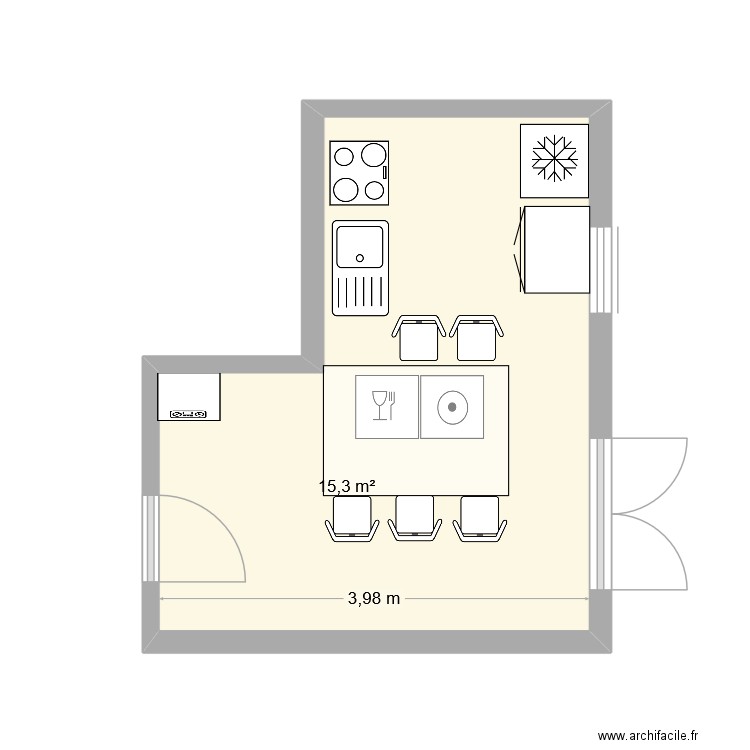 La cuisine. Plan de 1 pièce et 15 m2