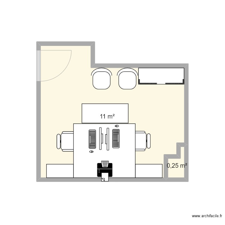 Bureau gérance. Plan de 2 pièces et 11 m2