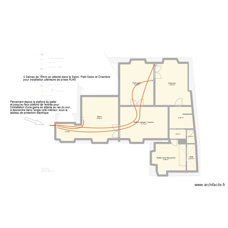 4 Férou Gaines RJ45. Plan de 10 pièces et 81 m2