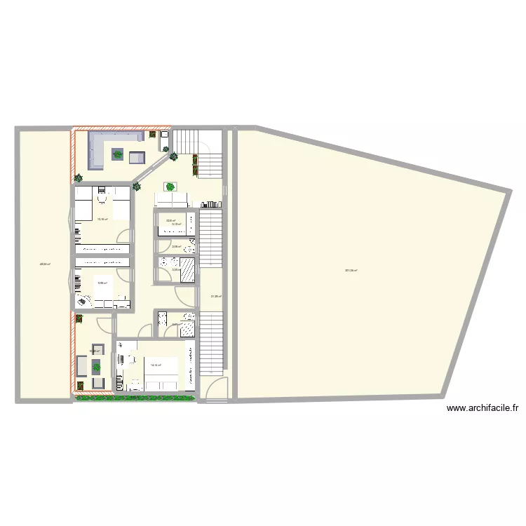 Plan niv 1 projet 2026. Plan de 14  et 380 m²