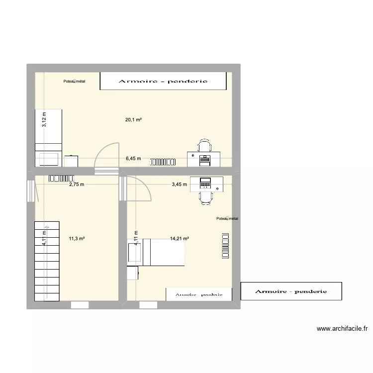 GRENIER V1. Plan de 3  et 46 m²