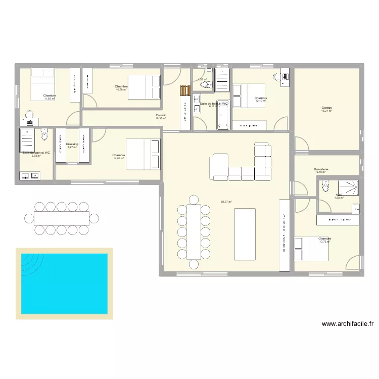 maison 1. Plan de 14 pièces et 179 m²