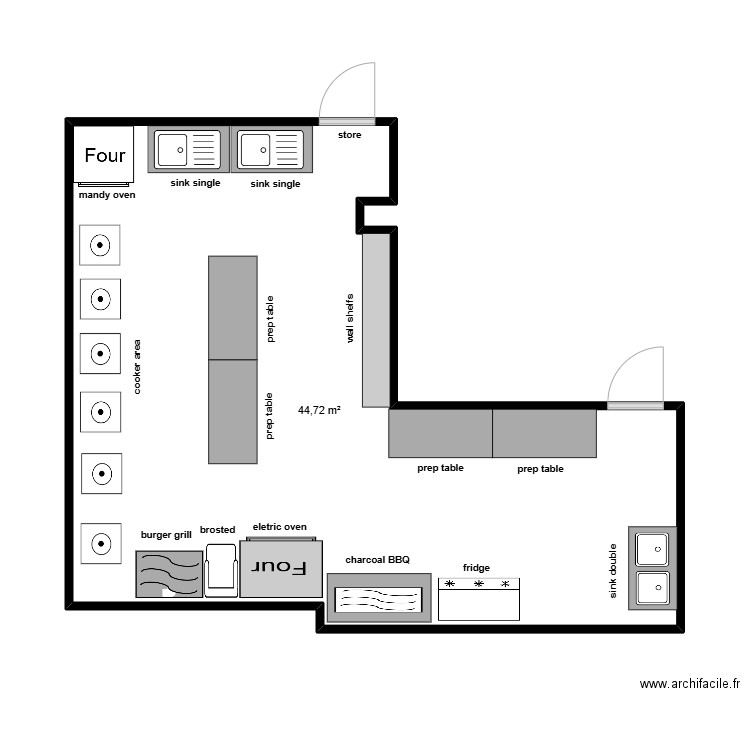 omani chef law. Plan de 1 pièce et 45 m2