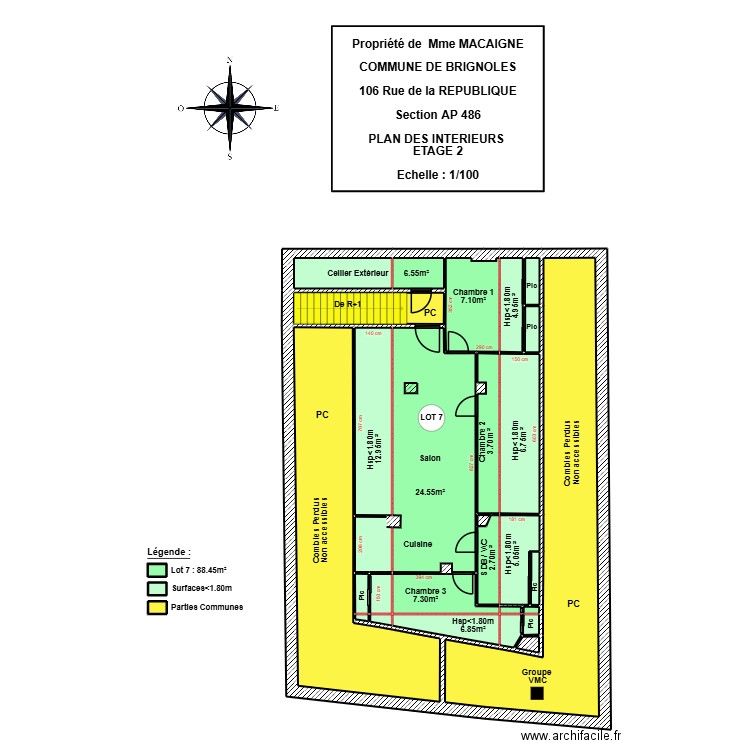 MACAIGNE ETAGE 2. Plan de 33 pièces et 181 m2