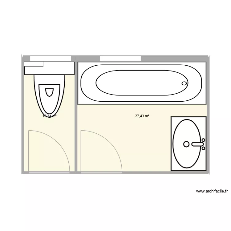 salle de bain pmr2. Plan de 2  et 38 m²