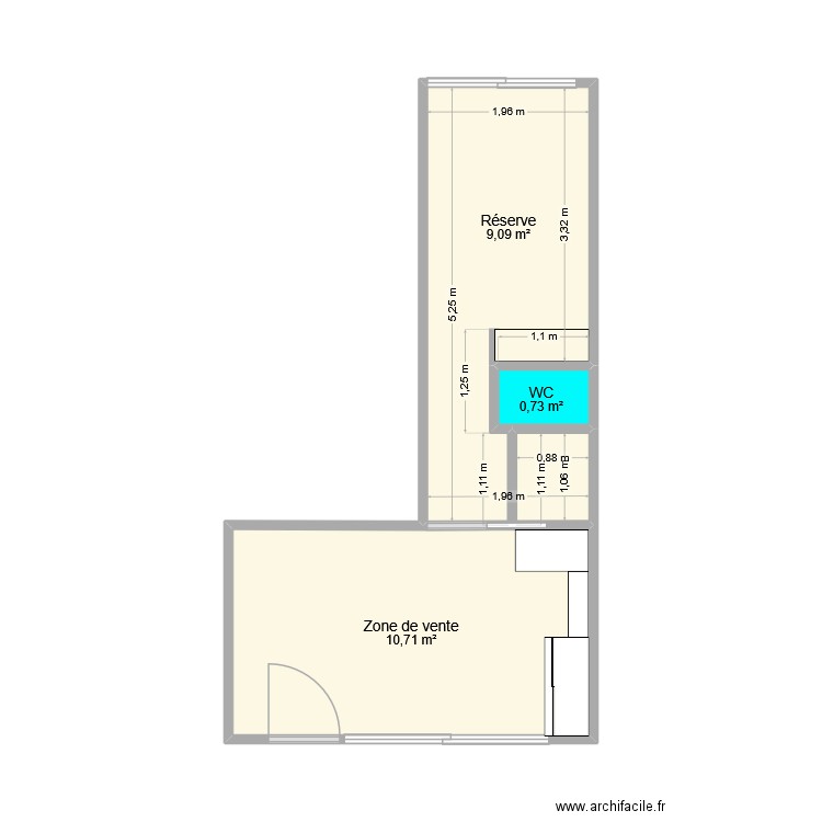 Local Thorigne. Plan de 3 pièces et 21 m2