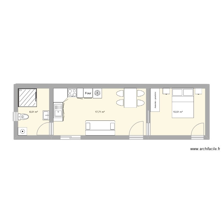appart Bazeille. Plan de 3 pièces et 34 m2
