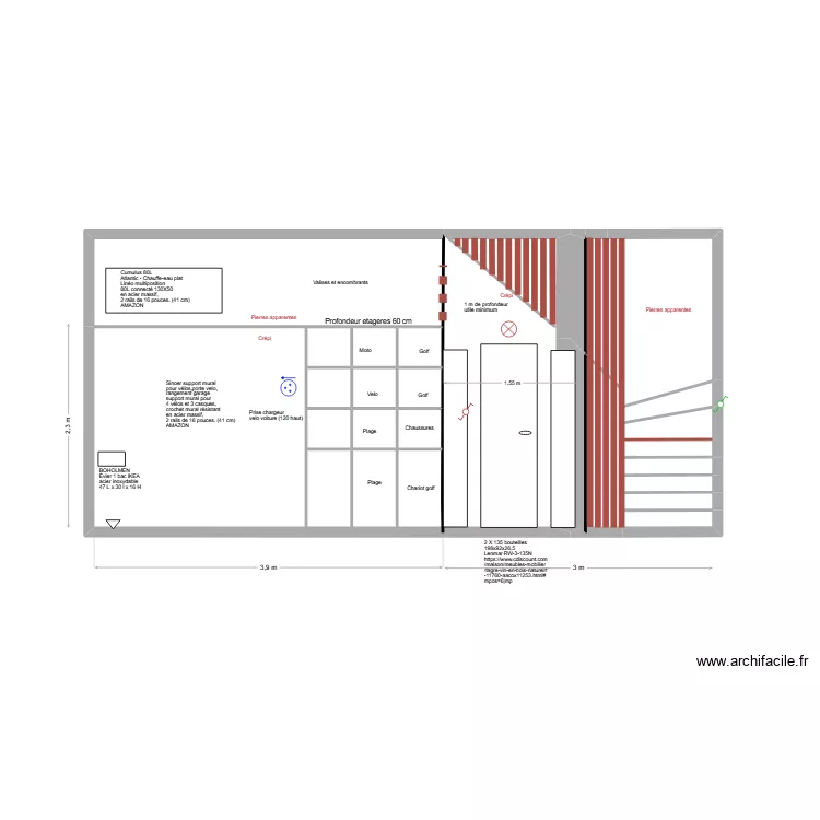 ***** Mur du garage cot&eacute; escalier variante cave. Plan de 19 Pièces et 21 m²