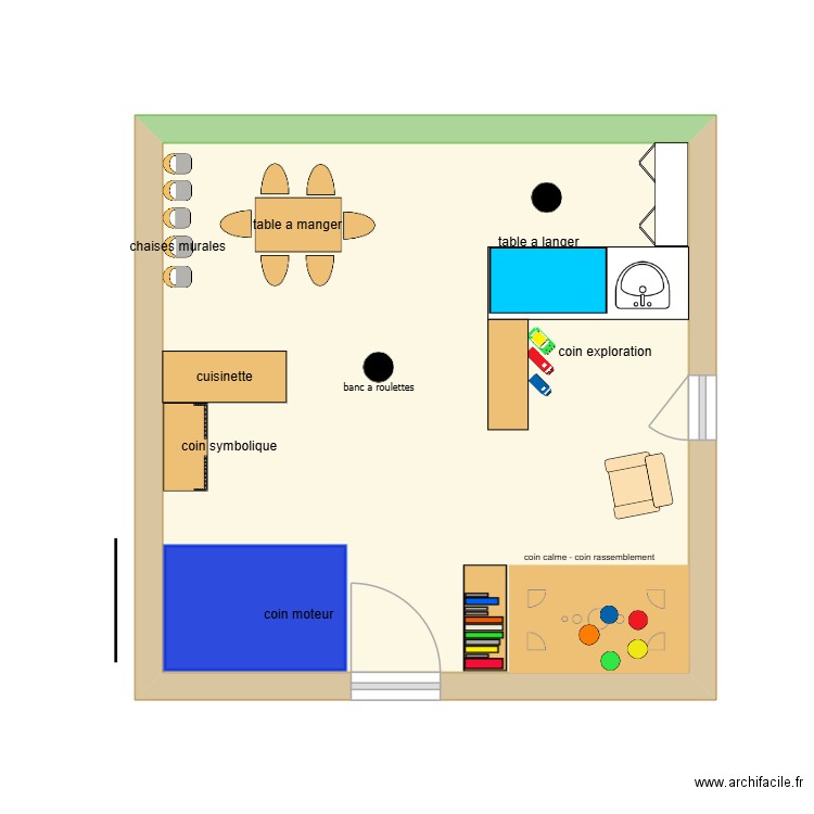 local. Plan de 1 pièce et 22 m2