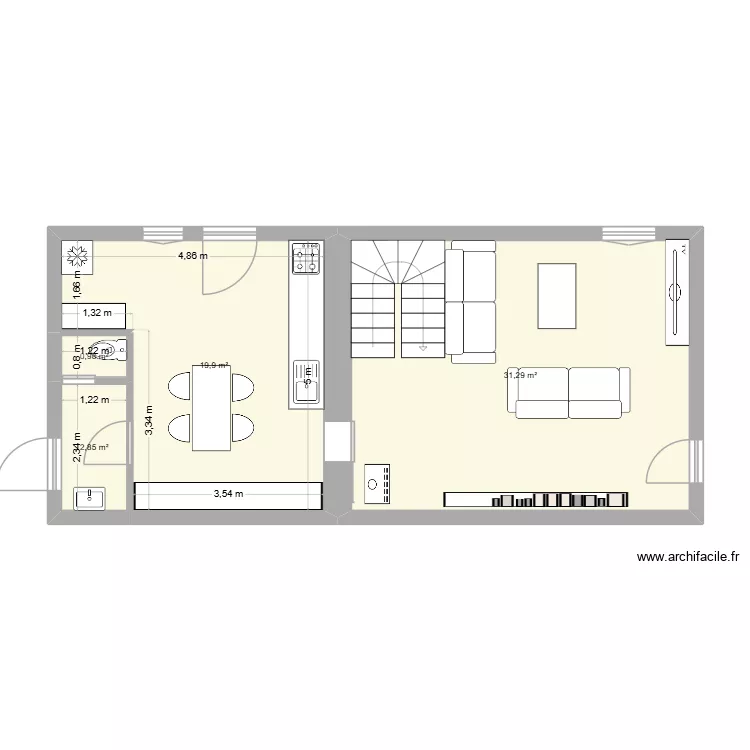 maison Romagne 4. Plan de 4  et 55 m²