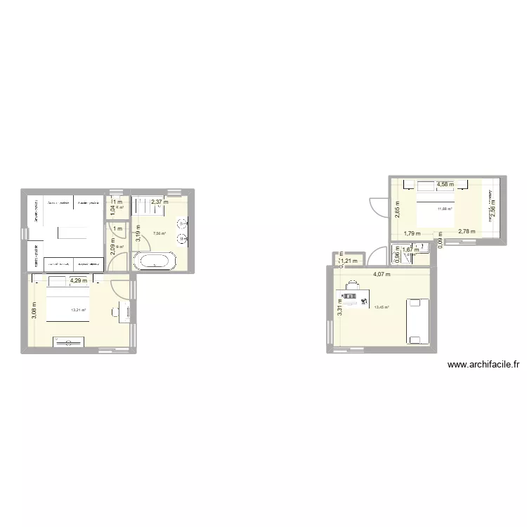 Maison Hossegor. Plan de 8  et 51 m²