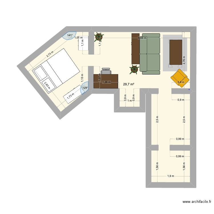 pl du parc. Plan de 1 pièce et 30 m2