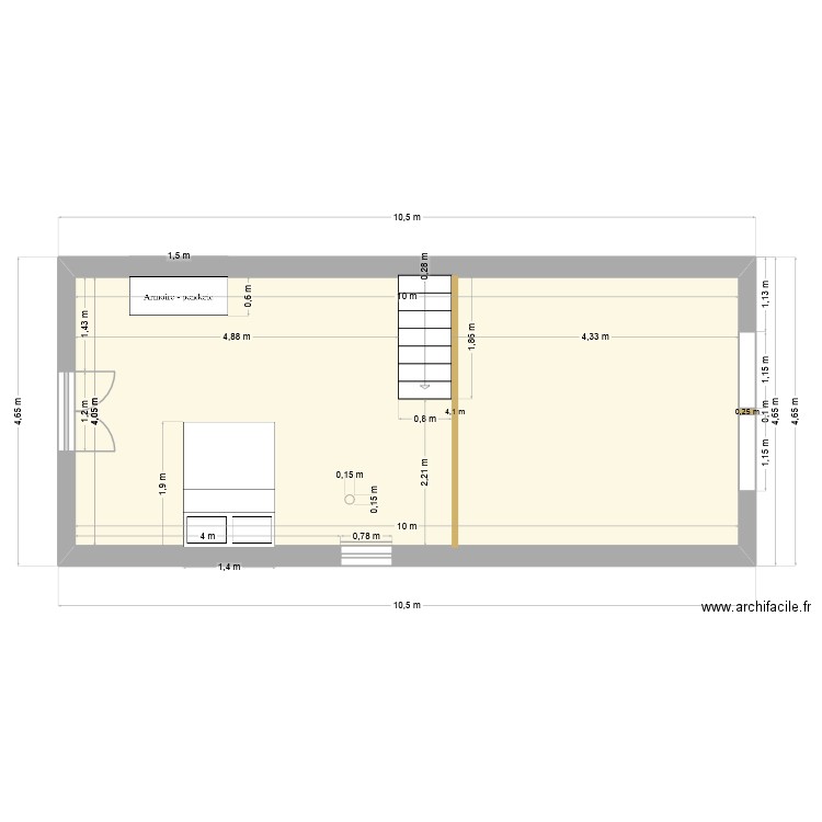 mur. Plan de 1 pièce et 41 m2