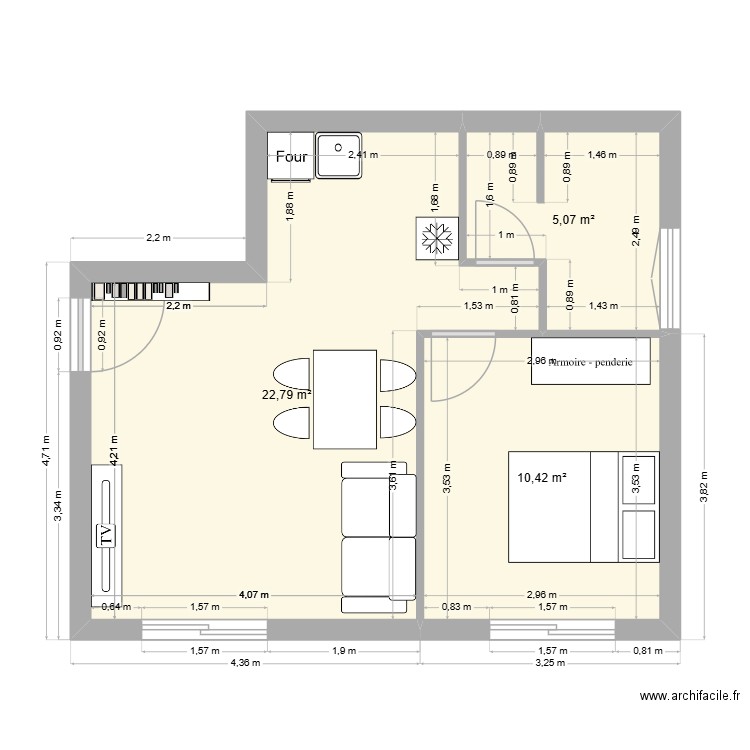 Appart terrasse 2. Plan de 3 pièces et 38 m2